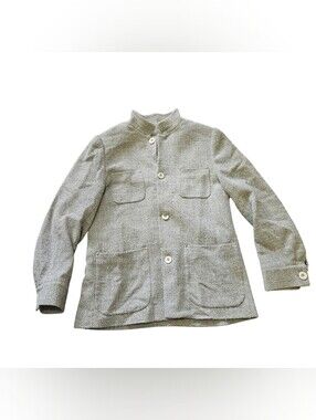 ​Ross Graison Men's Grey Tweed Nehru Band Collar Blazer Jacket Size 40R Wool